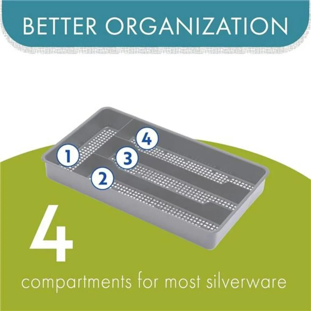 Small Silverware Tray Kitchen Utensil Drawer Organizer Grey Plastic Cutlery Hold